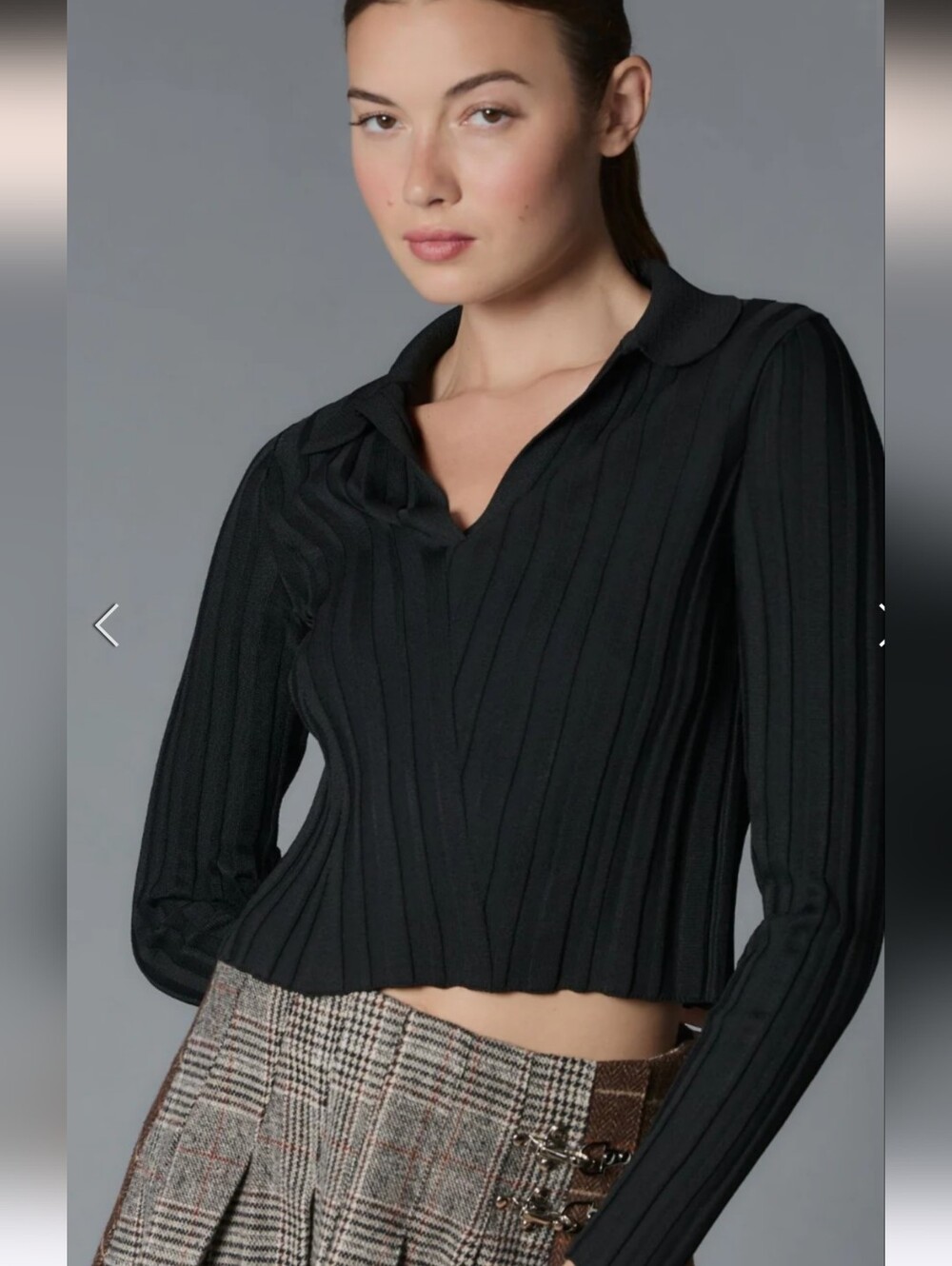 Anthropologie Black Ribbed Long-Sleeve Sweater Top